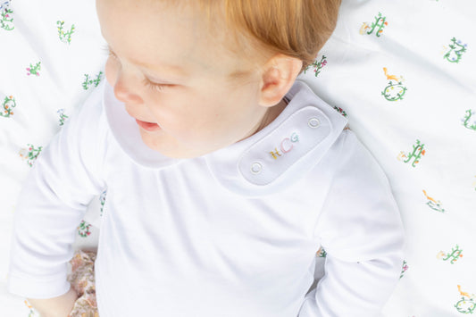Blank Embroidery Tab to Pair with Peter Pan Onesie | Little Gray Peach