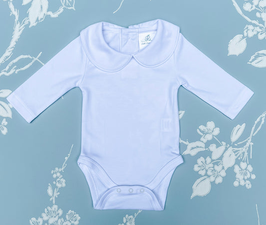 White Piped Peter Pan Collared Onesie | Little Gray Peach