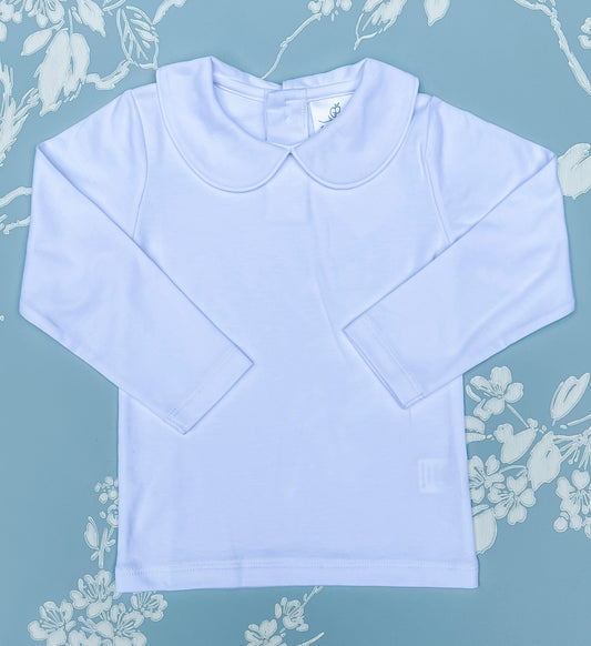 White Piped Peter Pan Collared Long-Sleeved Shirt | Little Gray Peach
