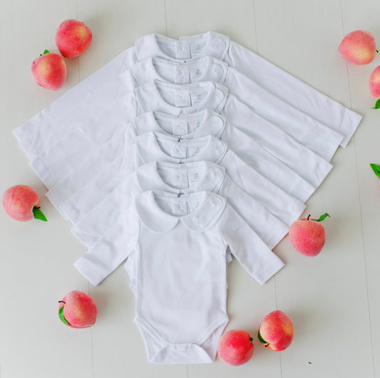 White Peter Pan Collared Onesie, Embroidery Tab, Bundle | Little Gray Peach